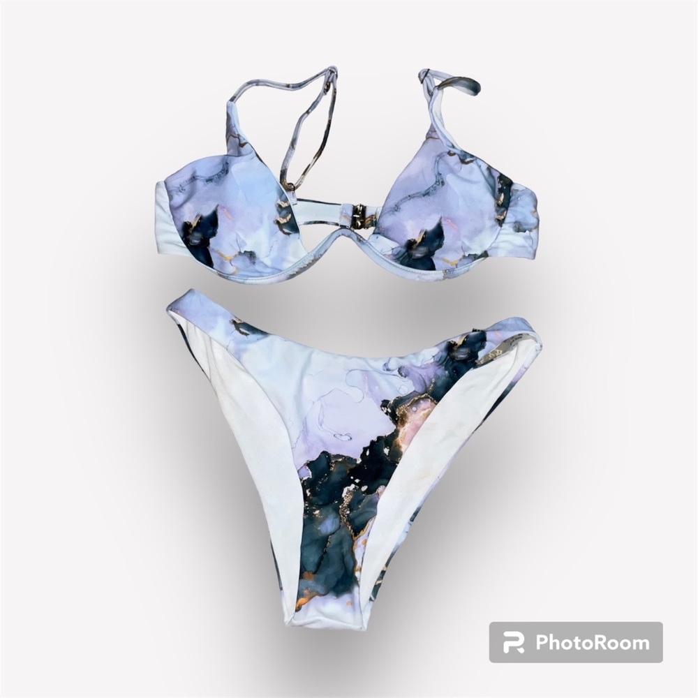 Matching marble print Bikini set 3Pcs